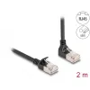 Delock - Tinklo kabelis - RJ-45 (V) į viršų kampuotas į RJ-45 (V) tiesus - 2,0 m - 4,5 mm - S/FTP - CAT 6a - Ekranuotas, be halogenų - Juodas (80288)