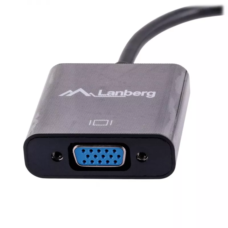 VGA (D-Sub) į Mini DisplayPort adapterio kabelis LANBERG AD-0006-BK, 0.2 m, DisplayPort 1.2, 1920×1200@60Hz, jungtis MiniDP, juoda