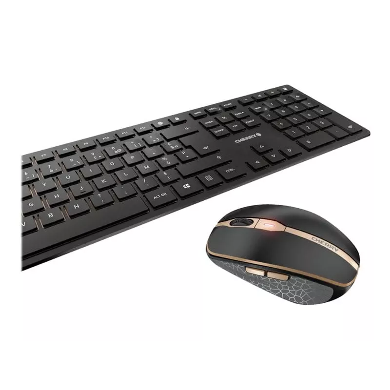 CHERRY DW 9100 plonas klaviatūra Pelė komplekte Universalus RF belaidis + Bluetooth AZERTY prancūzų juoda