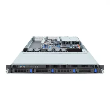 1U stovo serverio platforma GIGABYTE R133-C13-ACG1 — AMD B650E pagrindinė plokštė, Socket AM5, 4x DDR5 UDIMM lizdai, 800 W perteklinis maitinimo šaltinis, 4x 2,5 colio / 3,5 colio nišos