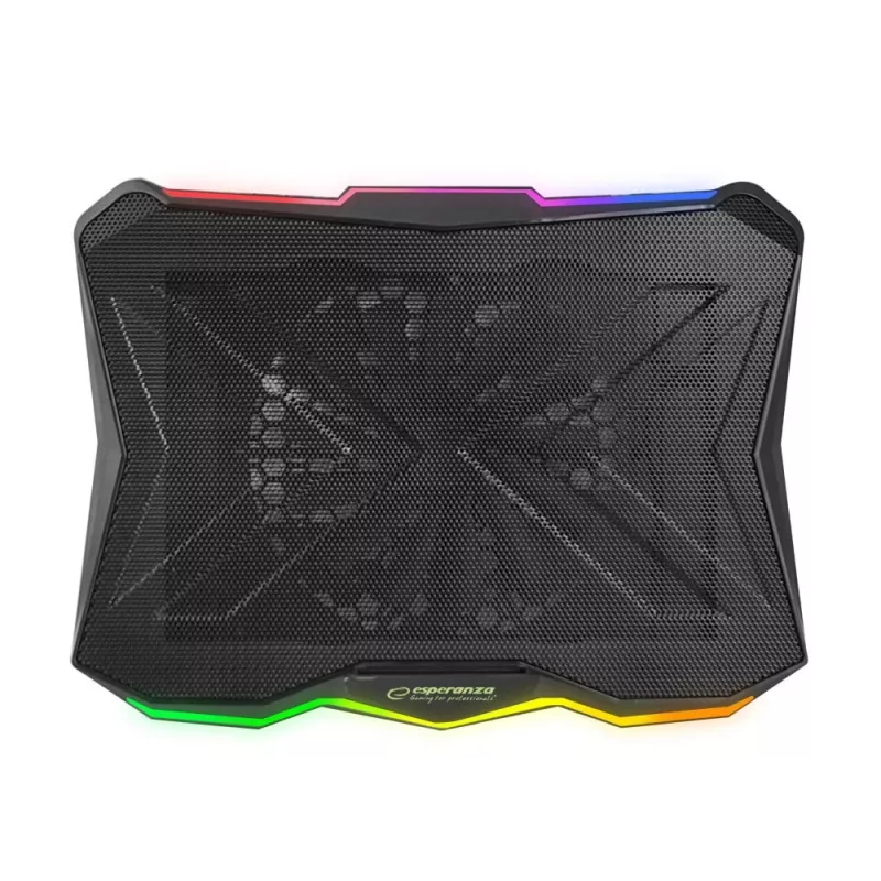Nešiojamojo kompiuterio aušinimo padėklas ESPERANZA EGC110 iki 17 colių (43,2 cm), 1 ventiliatorius 18 cm, 800 aps./min, 63 CFM, USB 2.0, juodas