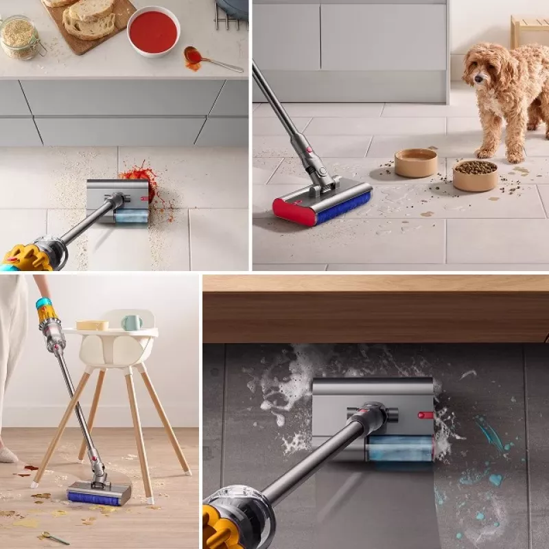Dyson V12 Submarine 3-in-1 lazdelinis dulkių siurblys, akumuliatorinis, sausas ir šlapias valymas, HEPA, be maišelio, 0,35 l, nikelio ir geltonos spalvos