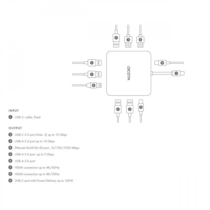 DICOTA D32057 USB Type-C šakotuvas 10000 Mbit/s sidabrinis