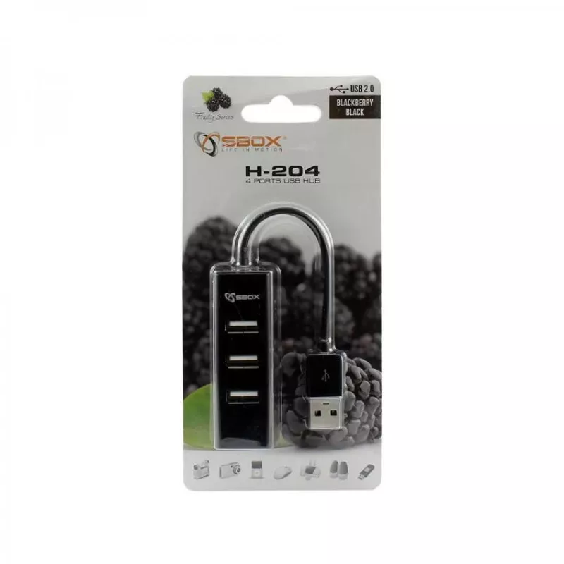 Sbox H-204 USB 4 prievadų šakotuvas, juodas
