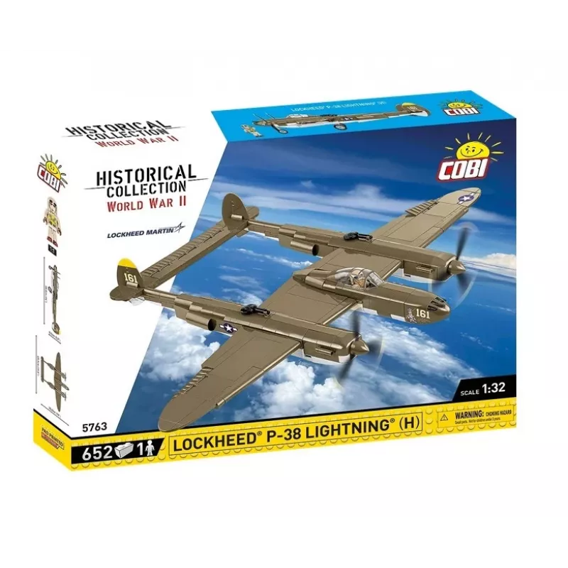 Cobi Building Blocks Lockheed P-38H Lightning rinkinys 5763 — mastelinis modelio rinkinys, kolekcinis lėktuvo modelis