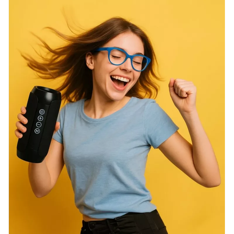 Nešiojamas „Bluetooth“ stereofoninis garsiakalbis SQUEAK SQ1008 — 14 W RMS, „Bluetooth 5.3“, 1200 mAh, IPX4, FM, LED, AUX, USB