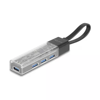DELOCK USB 3.2 Gen 1 (3.1 Gen 1) 4 prievadų šakotuvas su Type-A + Type-C priegloba (5000 Mbit/s) juodas/skaidrus