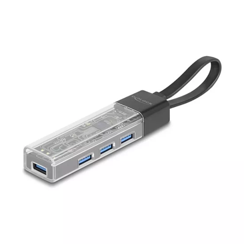 DELOCK USB 3.2 Gen 1 (3.1 Gen 1) 4 prievadų šakotuvas su Type-A + Type-C priegloba (5000 Mbit/s) juodas/skaidrus