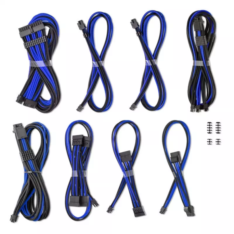 CableMod Dual Set 12V 2x6-pin, skirtas Corsair RMi/RMx – individualiai apipintas maitinimo kabelių rinkinys, mėlynas