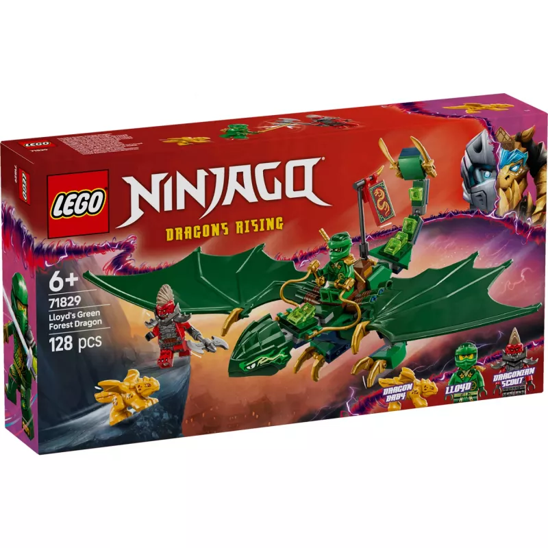 Konstravimo žaislų rinkinys LEGO NINJAGO 71829 Lloyd's Green Forest Dragon, 128 dalys, 2 minifigūrėlės, amžius 6+