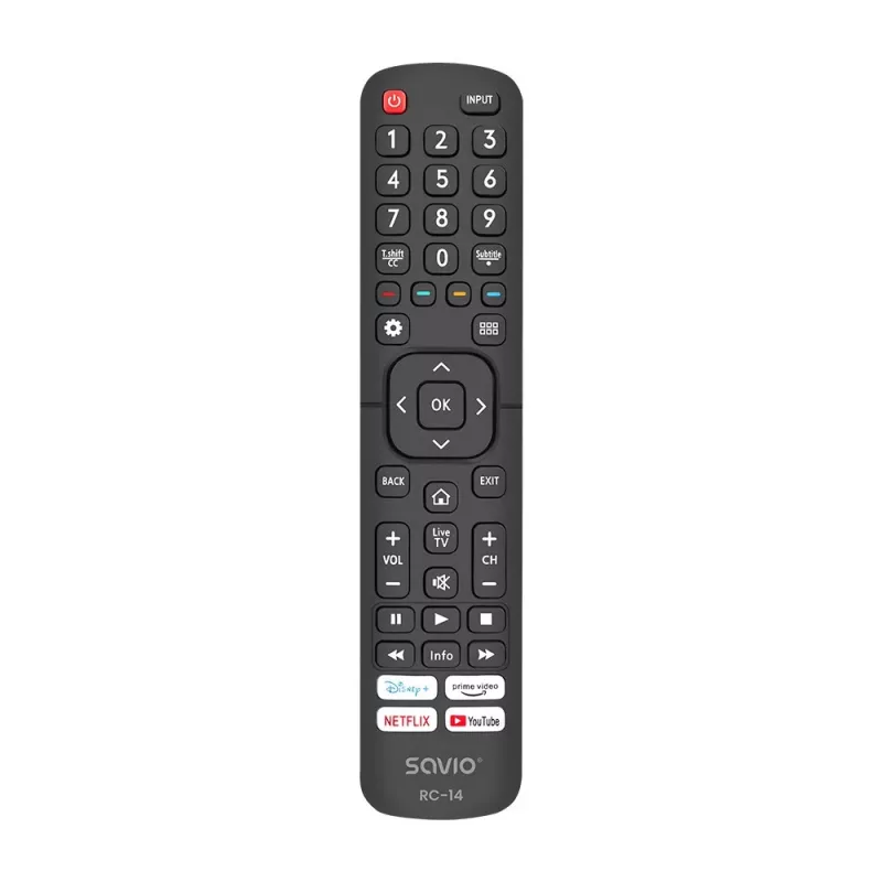 Universalus nuotolinio valdymo pultelis SAVIO RC-14, skirtas Hisense Smart TV, IR belaidis, palaiko 14 įrenginių, veikimo nuotolis iki 10 m, juodas