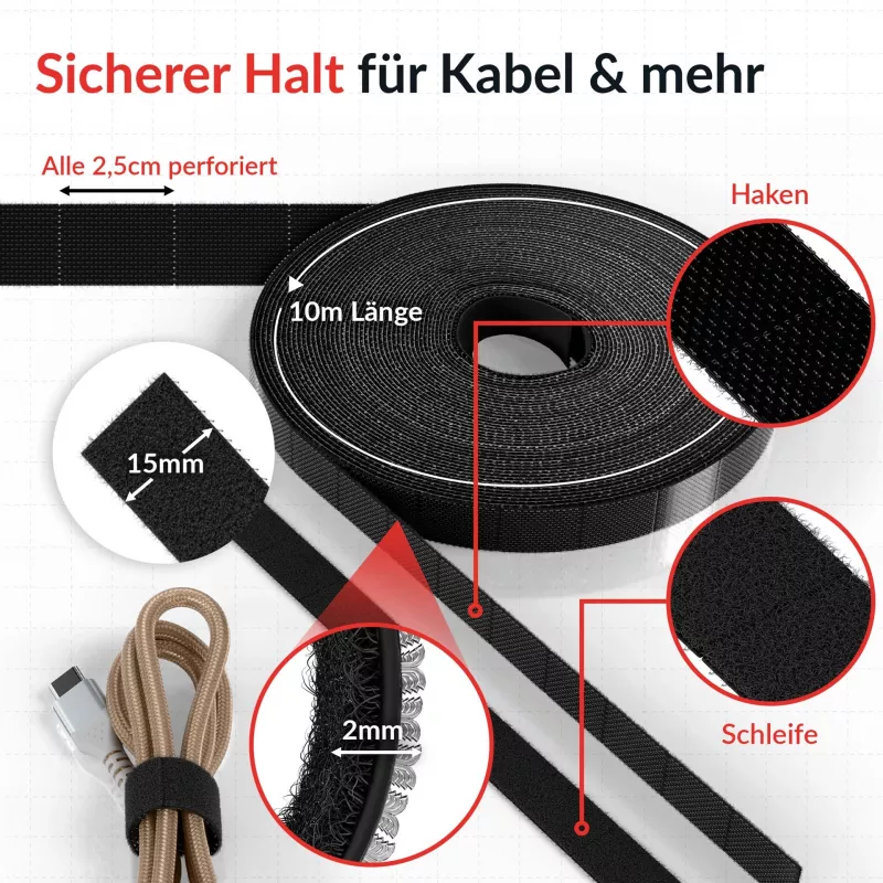 Kabelių velcro juostos ritinys „Label the kabelis LTC 1410-10“ — 10 m, juoda