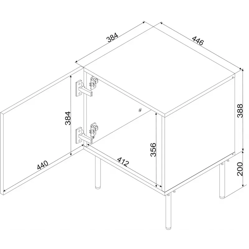 Naktinio staliuko rinkinys 2 vnt. Cama Meble ISLA 44.5×40×59 cm juodas matinis MDF/medžio drožlių plokštė