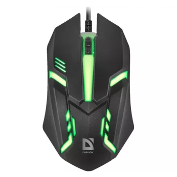 Laidinė optinė pelė DEFENDER CYBER MB-560L — abiem rankoms tinkama, 1200 DPI, USB Type-A, 2 mygtukai, juoda