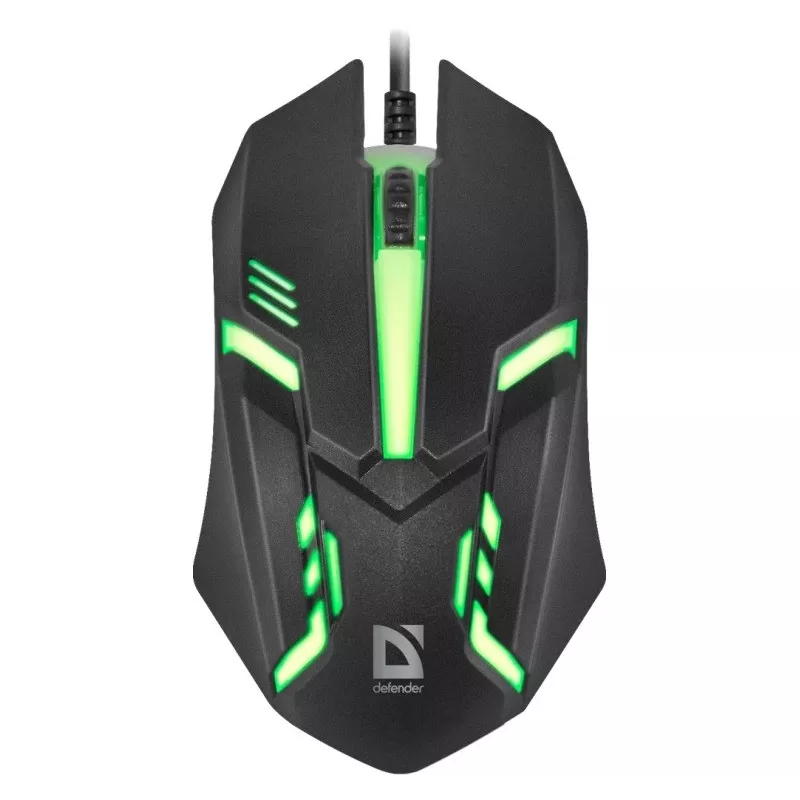 Laidinė optinė pelė DEFENDER CYBER MB-560L — abiem rankoms tinkama, 1200 DPI, USB Type-A, 2 mygtukai, juoda