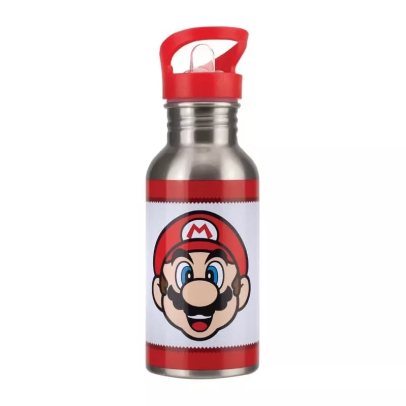 Paladone Super Mario metalinis vandens butelis su šiaudeliu