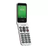 „Doro Leva E22“ mygtukinis telefonas, atverčiamas, 2,8 colio (7,11 cm) ekranas, viena SIM, 0,3 MP kamera, 1150 mAh, 127,8 g, raudona/baltas
