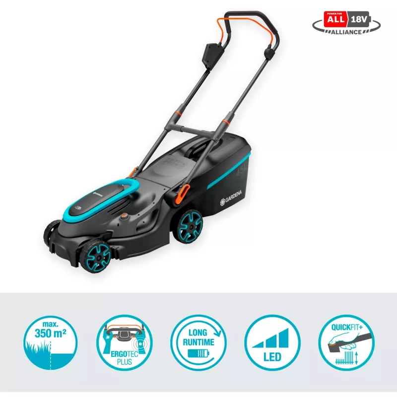 Akumuliatorinė vejapjovė PowerMax 37/36V P4A paruošta naudoti rinkinys, 36 voltų (2x18V) (juoda/pilka, 2x ličio jonų baterija 4,0Ah, POWER FOR ALL ALLIANCE)