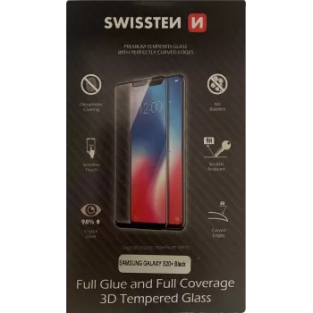 Grūdinto stiklo ekrano apsauga SWISSTEN, skirta Samsung Galaxy S20+ — 3D visiškas klijavimas, itin patvari, juoda