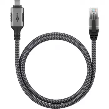 Ethernet-kabelis USB-C 3.2 Gen2 Plug > RJ-45 Plug, LAN-Adapter Juoda/Sidabrinė, 1,5 Meter, braided textile jacket