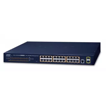 PLANET GS-4210-24P2S - Komutatorius - Valdomas - 24 x 10/100/1000 (PoE+) + 2 x Gigabit SFP - montuojamas į stovą - PoE+ (GS-4210-24P2S)