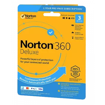 Norton 360 Deluxe | 3 įrenginiai | 1 metai | 25 GB debesies saugykla | EU