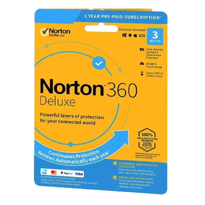 Norton 360 Deluxe | 3 įrenginiai | 1 metai | 25 GB debesies saugykla | EU
