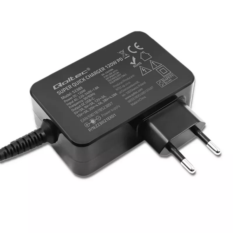 Qoltec PD 120W Turbo Fast Charger | 5-28V | 3-4.5A | USB-C | Juoda