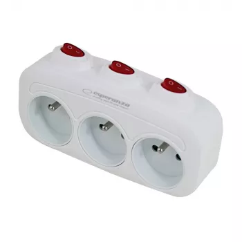 Maitinimo skirstytuvas ESPERANZA ELK307W — 3 lizdų perjungiamas vidaus adapteris, E tipo kištukas, 220–240 V, 16 A, 3680 W, baltas