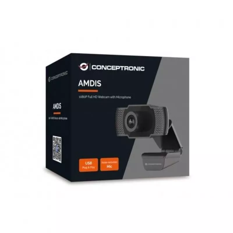 Conceptronic AMDIS 1080P Full HD internetinė kamera su mikrofonu, 2 MP, 1920 x 1080 pikselių, Full HD, 30 kadrų per sekundę, H.264, M-JPEG, YUV, 90°