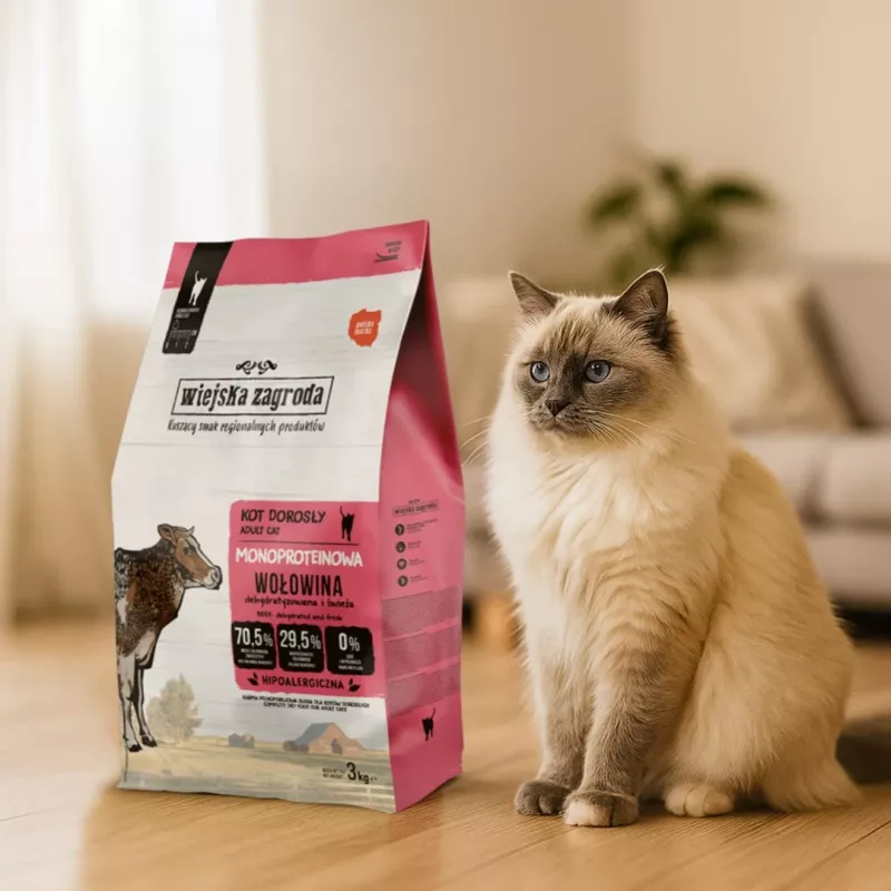 WIEJSKA ZAGRODA Monoprotein Beef - sausas kačių ėdalas - 3kg