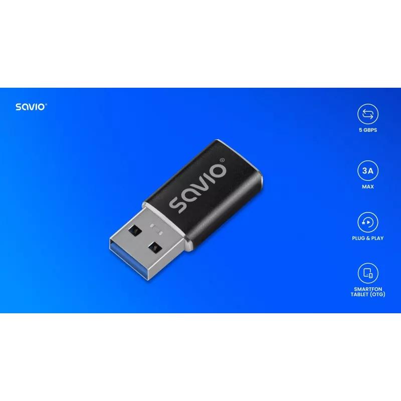 Savio AK-81 vaizdo kabelio adapteris USB Type-C USB Type-A juodas