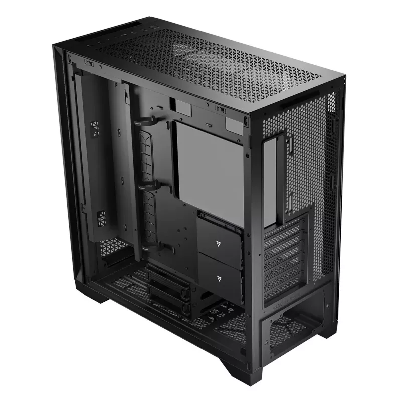 PC korpusas MODECOM VOLCANO EXPANSE T Midi Tower, grūdintas stiklas, USB-C, palaiko micro ATX, GPU iki 430 mm, CPU aušintuvas iki 180 mm, 3x3,5 colio nišos, 2x2,5 colio, juodas