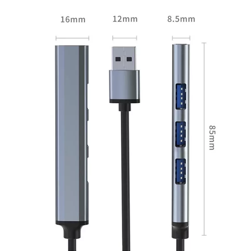 USB šakotuvas QOLTEC 53793 — USB 3.0 įvestis, 3× USB 2.0 prievadai