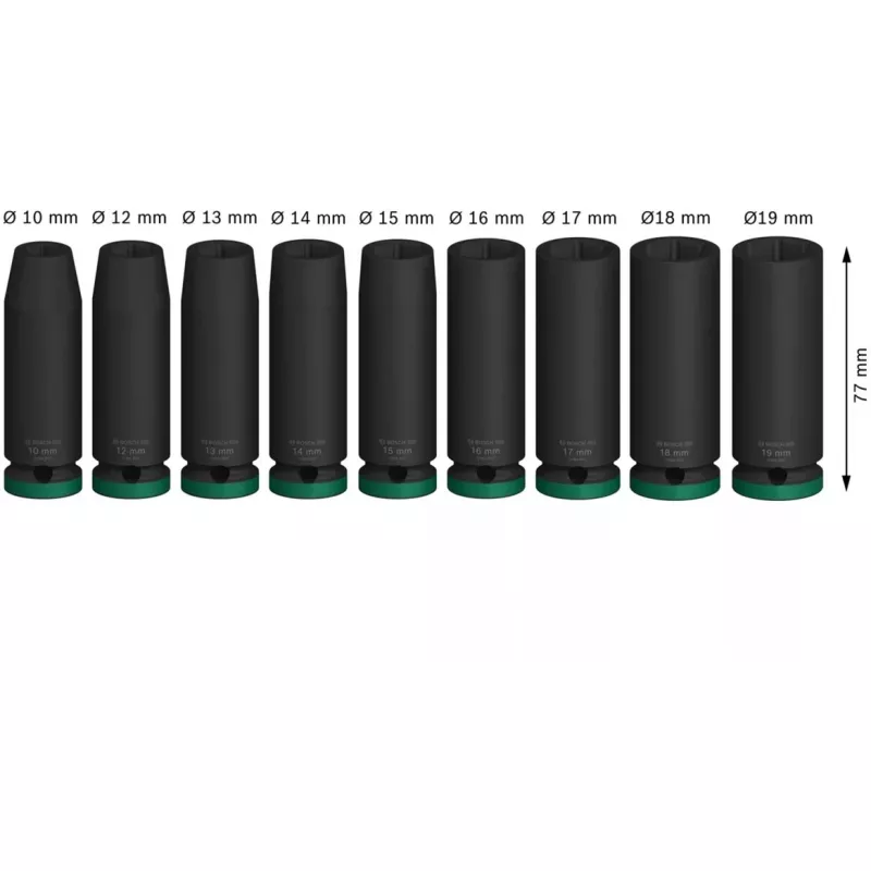 Socket set Bosch PRO 1/2 inch 9-piece, deep Juoda sockets