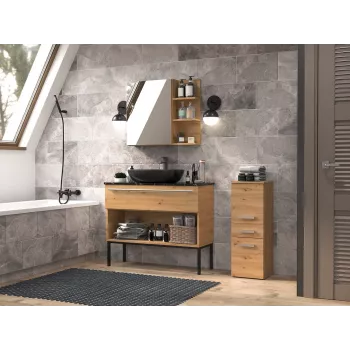 Vonios spintelė Top e Shop NEL V DDS ARTISAN — laisvai statoma, ąžuolo rėmas, 3 lentynos, 300×300×850 mm