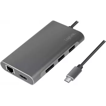 LogiLink UA0382 Nešiojamojo kompiuterio dokų stotelė ir prievadų replikatorius, laidinis, USB 3.2 Gen 1 (3.1 Gen 1) Type-C, sidabrinis (UA0382)