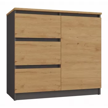 Komoda Top e Shop Topeshop 1D3S ANT/ART BA KPL — antracito ir ąžuolo, 3 stalčiai, medžio drožlių plokštės korpusas