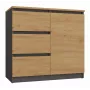 Komoda Top e Shop Topeshop 1D3S ANT/ART BA KPL — antracito ir ąžuolo, 3 stalčiai, medžio drožlių plokštės korpusas