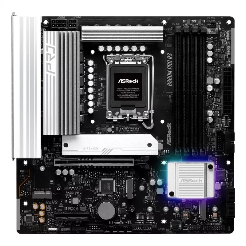 Motininė plokštė ASROCK B860M Pro RS — Intel B860, LGA 1851, micro ATX, DDR5, 4× DIMM, 2.5Gb LAN, 1×PCIe5 x16