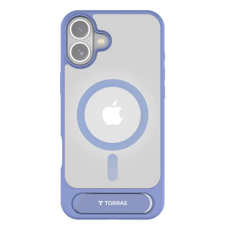 Apsauginis telefono dėklas Torras Pstand Series iPhone 16 — mėlynas, plonas su integruotu stovu