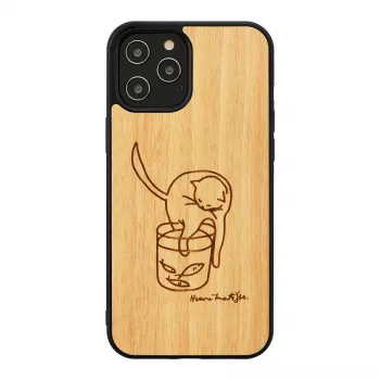Apsauginis telefono dėklas “man and wood”, skirtas “iPhone 12 Pro Max” — katės su raudona žuvimi dizainas