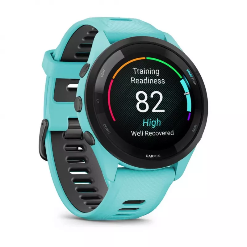 Garmin Forerunner 265 3,3 cm (1,3 colio) AMOLED 46 mm Skaitmeninis 416 x 416 pikselių Liečiamas ekranas Juoda, Mėlyna Wi-Fi GPS (palydovas)