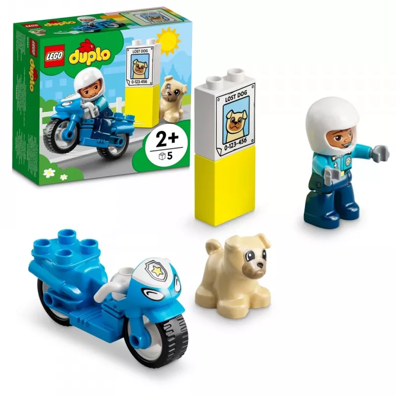 Toy motorcycle playset LEGO Duplo Police 10967 with movable wheels and police figure