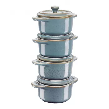 Staub Mini Cocotte apvalus, 4 vnt. - 200 ml, Antique Turquoise