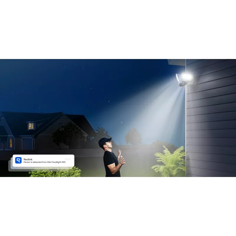 Lauko prožektoriaus kamera Reolink Floodlight Series F751W — 8 MP, F2.8mm/F1.6 objektyvas, IP66, Micro SD iki 512GB