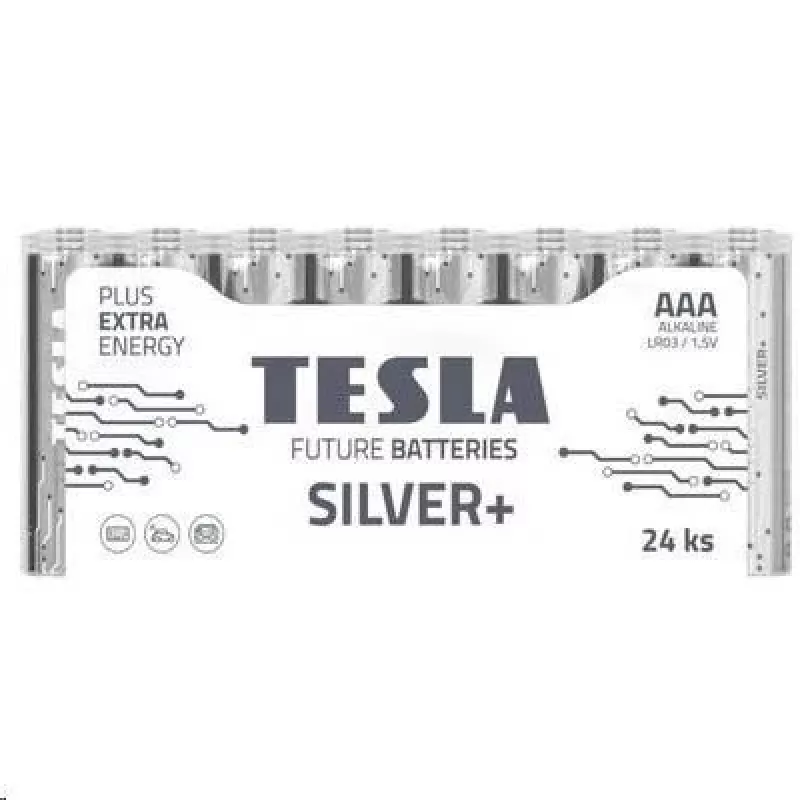 Baterijos Tesla AAA Sidabrinė+ Alkaline LR03 1150 mAh (24 vnt.) (13032410)