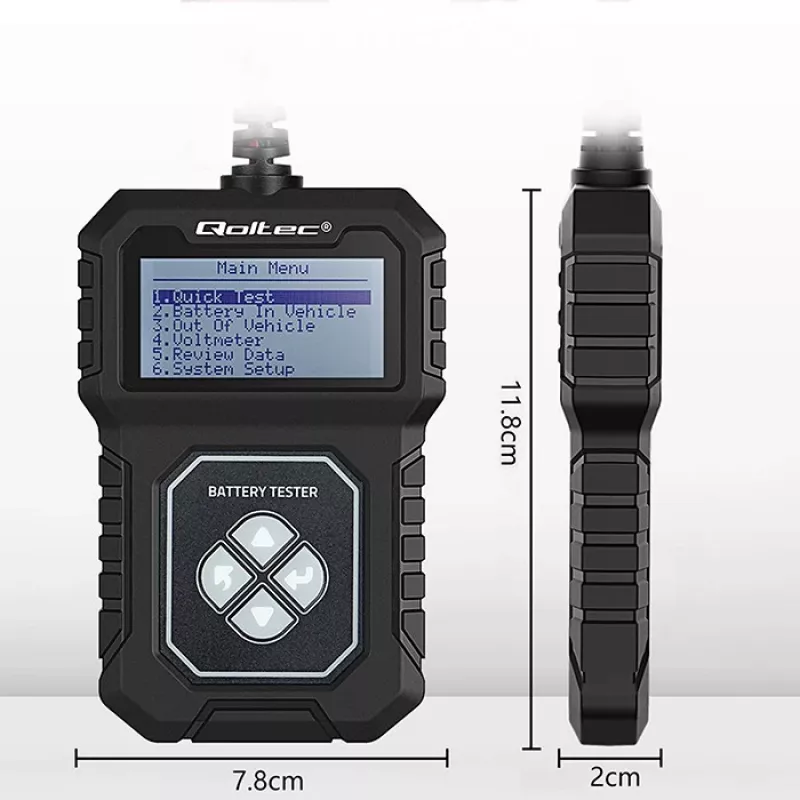 Qoltec skaitmeninis akumuliatorių testeris su LCD | Lenkiškas meniu | 12V | AGM | GEL | STD | 30-220AH