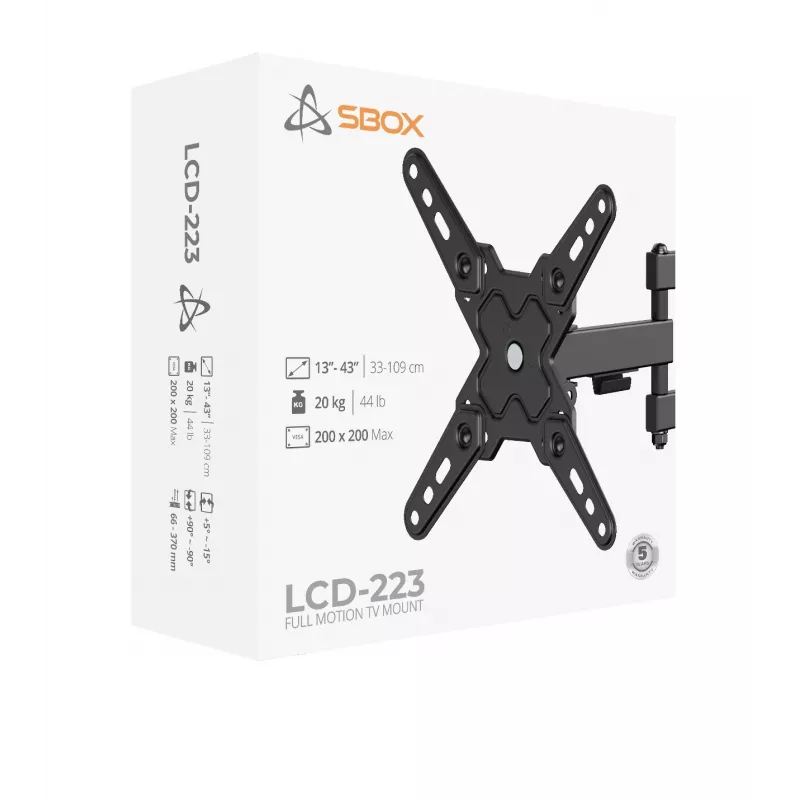 SBOX LCD laikiklis LCD-223-2 13–43 colių ekranams, maks. apkrova 20 kg, VESA iki 200x200