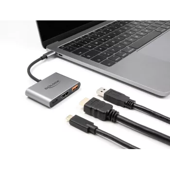 DeLOCK 61071 vaizdo kabelio adapteris 0,1 m USB Type-C USB Type-C USB Type-A HDMI pilkas